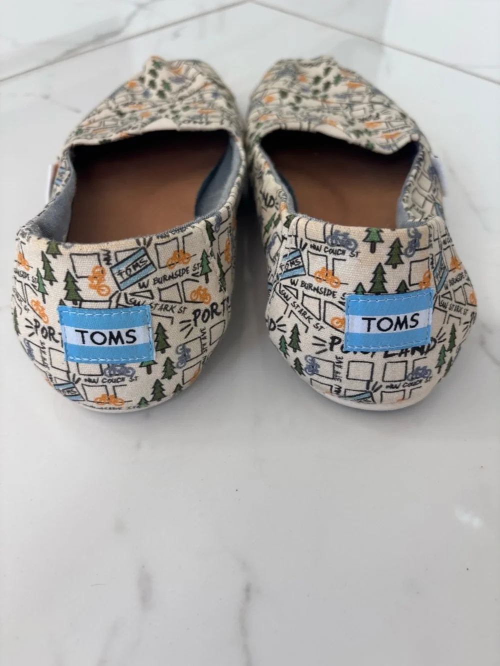 TOMS Portland Map Print Slip On Flats Alpargata Casual Shoes Size 8